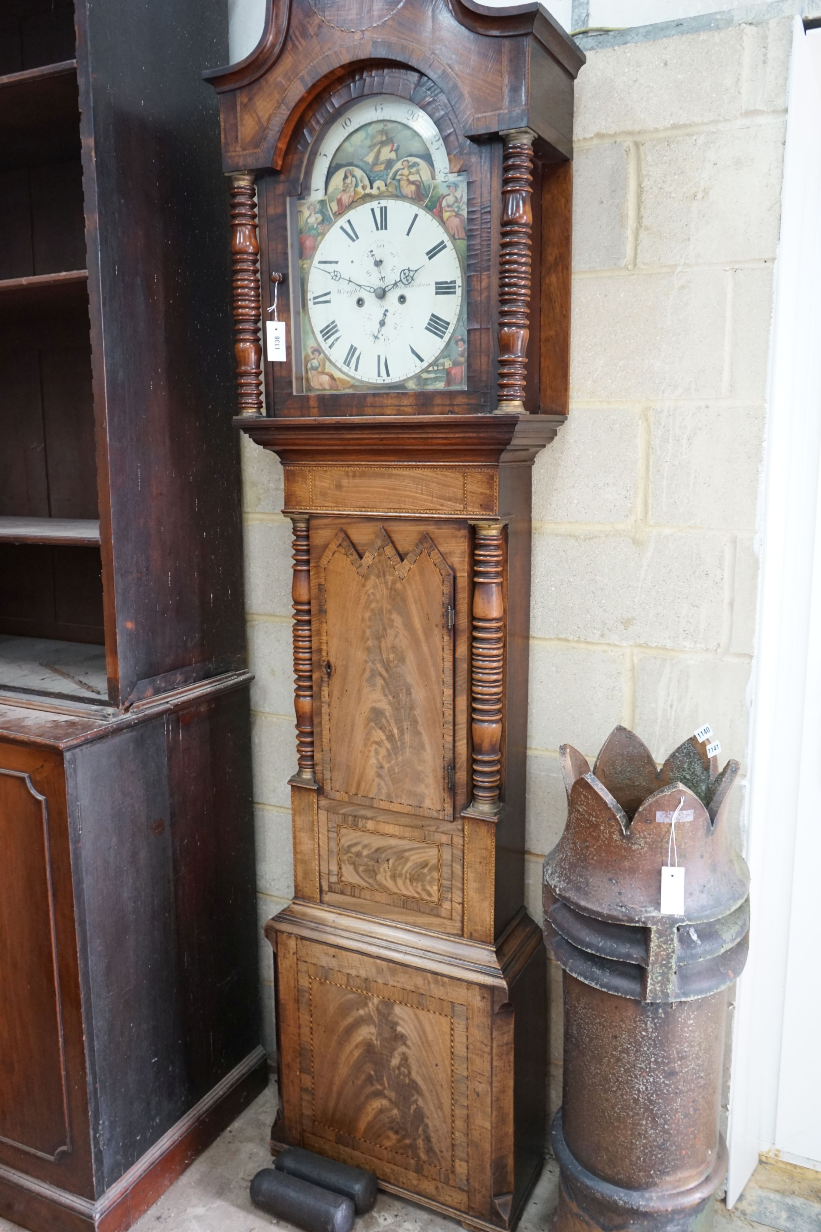 An early 19th century mahogany eight day longcase clock marked Wright, Birmingham, height 236cm